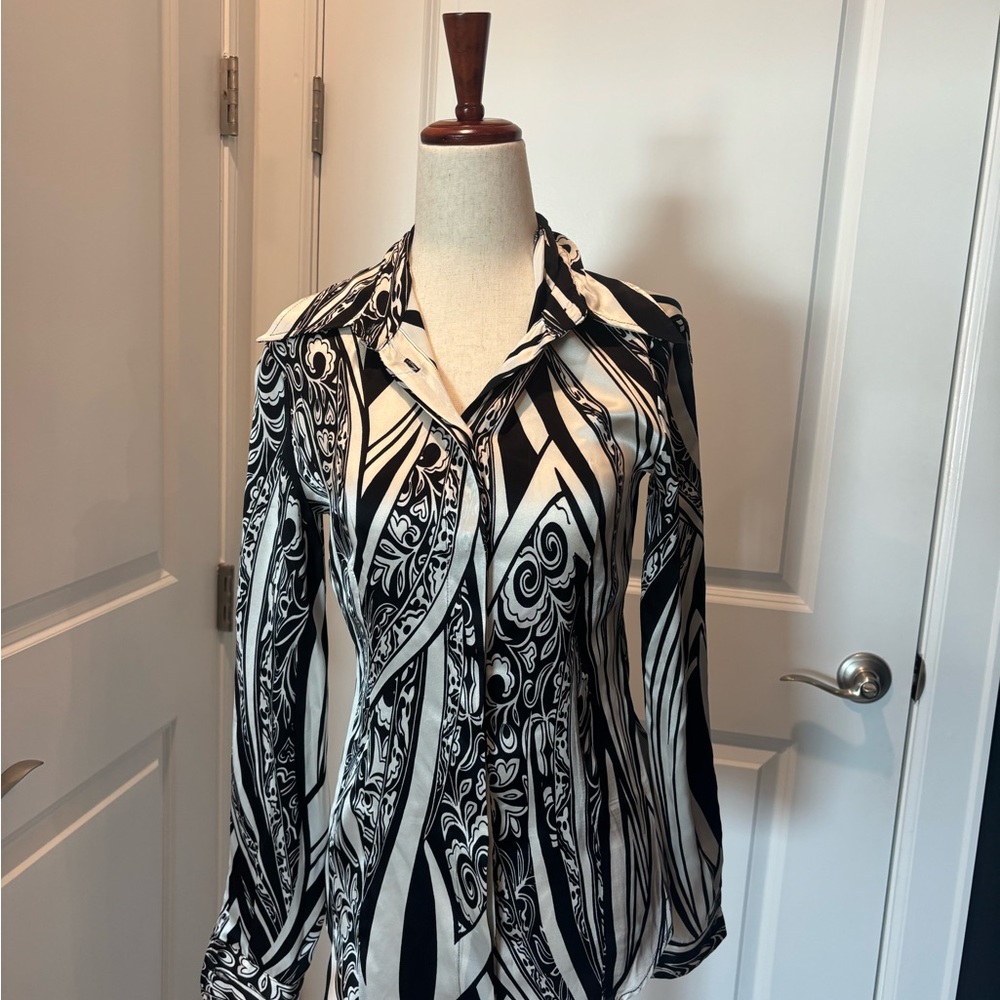 Just Cavalli Black and White Patterned Button Down Shirt